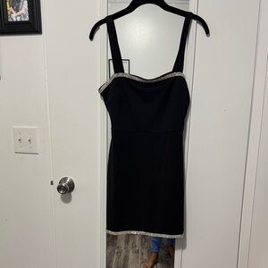 Lulu's Black Sheath Mini Dress Sweetheart Neckline